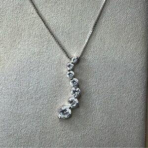 Sterling Silver Graduated CZ Pendant Necklace – 925 Italy, 18” Chain